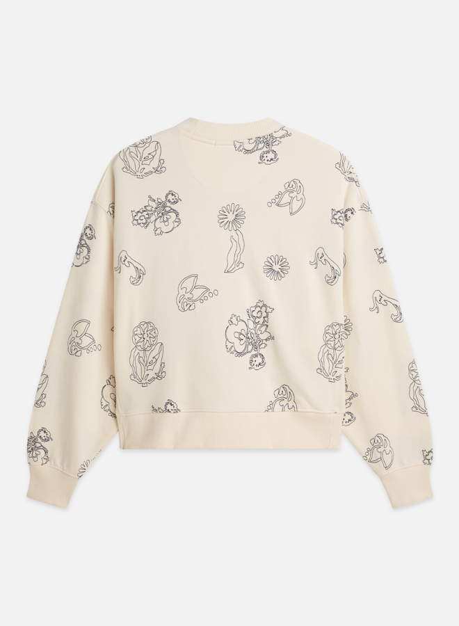 Chandail Scotch & Soda molletonné écru à broderies bleues