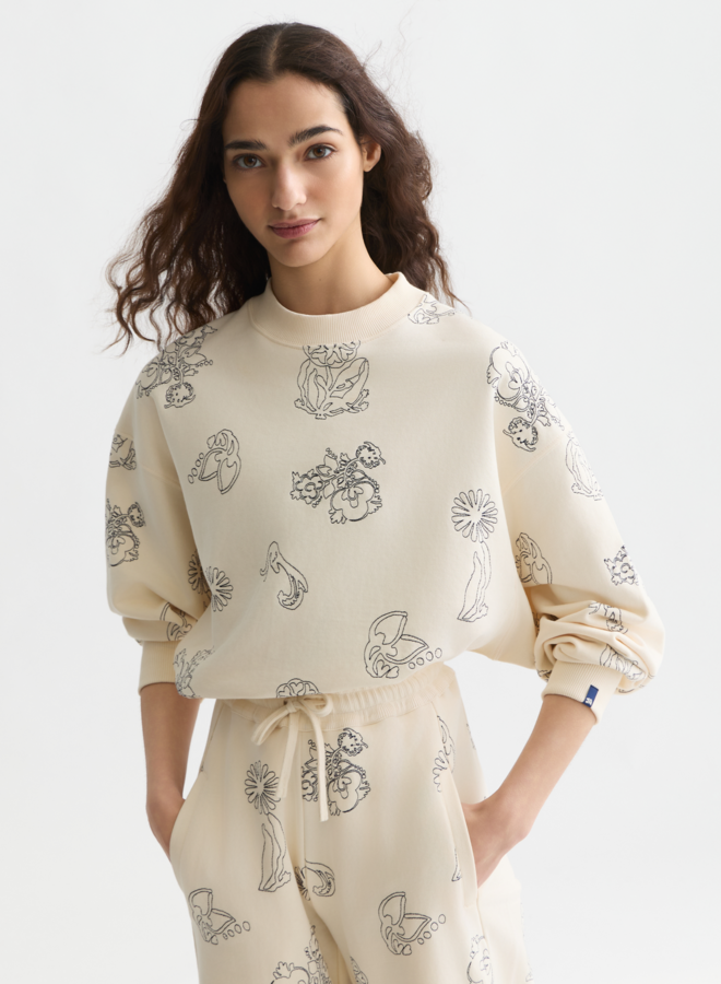 Chandail Scotch & Soda molletonné écru à broderies bleues