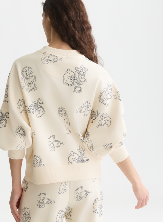 Chandail Scotch & Soda molletonné écru à broderies bleues