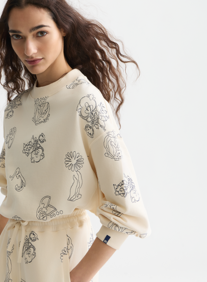 Chandail Scotch & Soda molletonné écru à broderies bleues