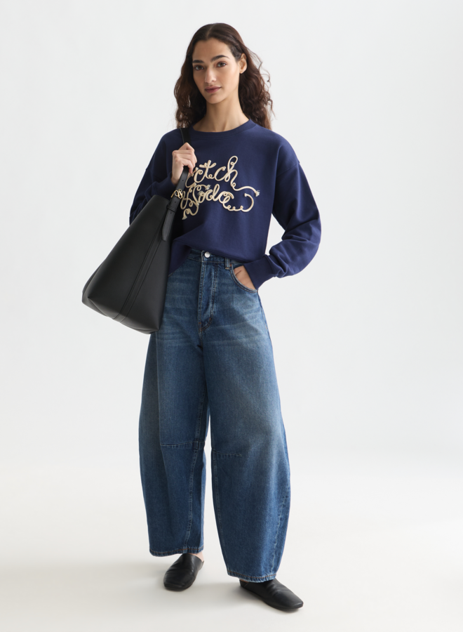 Chandail Scotch & Soda molletonné bleu nuit avec logo ruban crème
