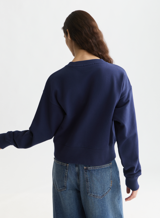 Chandail Scotch & Soda molletonné bleu nuit avec logo ruban crème