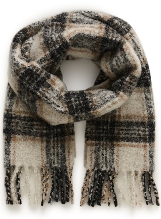 Foulard Part Two Chalena à carreaux crème, noir & beige camel