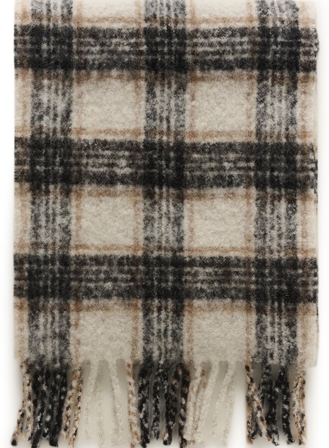 Foulard Part Two Chalena à carreaux crème, noir & beige camel