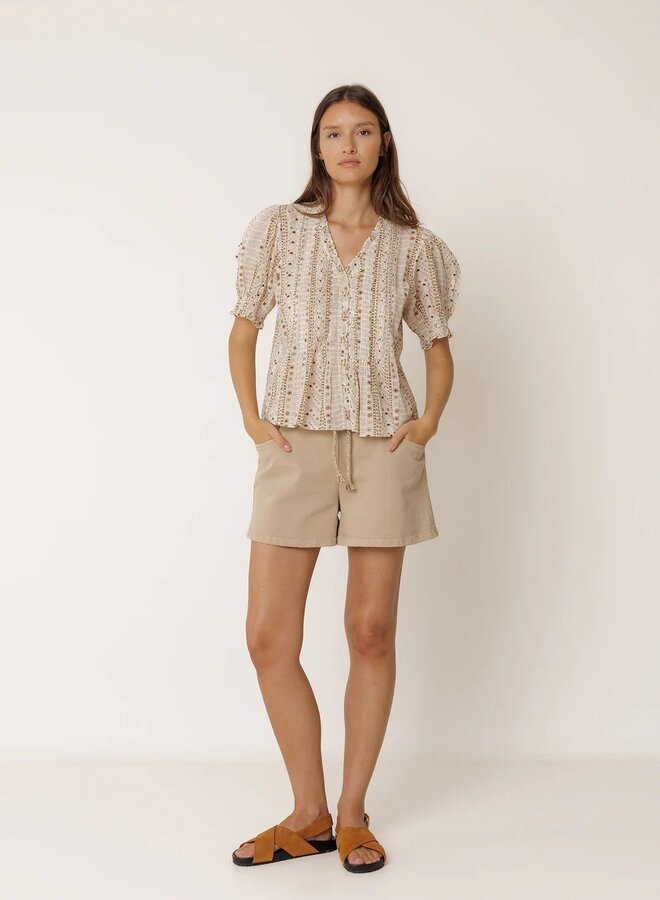 Blouse Indi & Cold à manches courtes imprimée aztèque vert khaki multi
