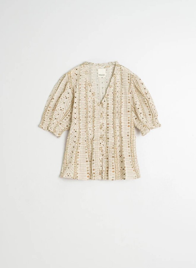Blouse Indi & Cold à manches courtes imprimée aztèque vert khaki multi