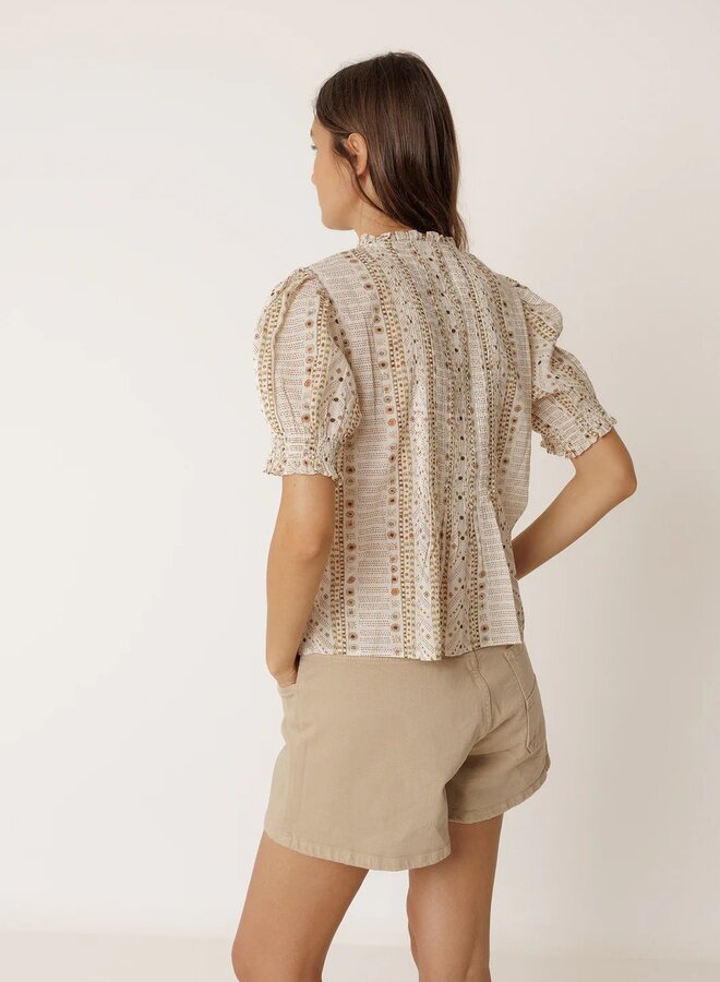 Blouse Indi & Cold à manches courtes imprimée aztèque vert khaki multi