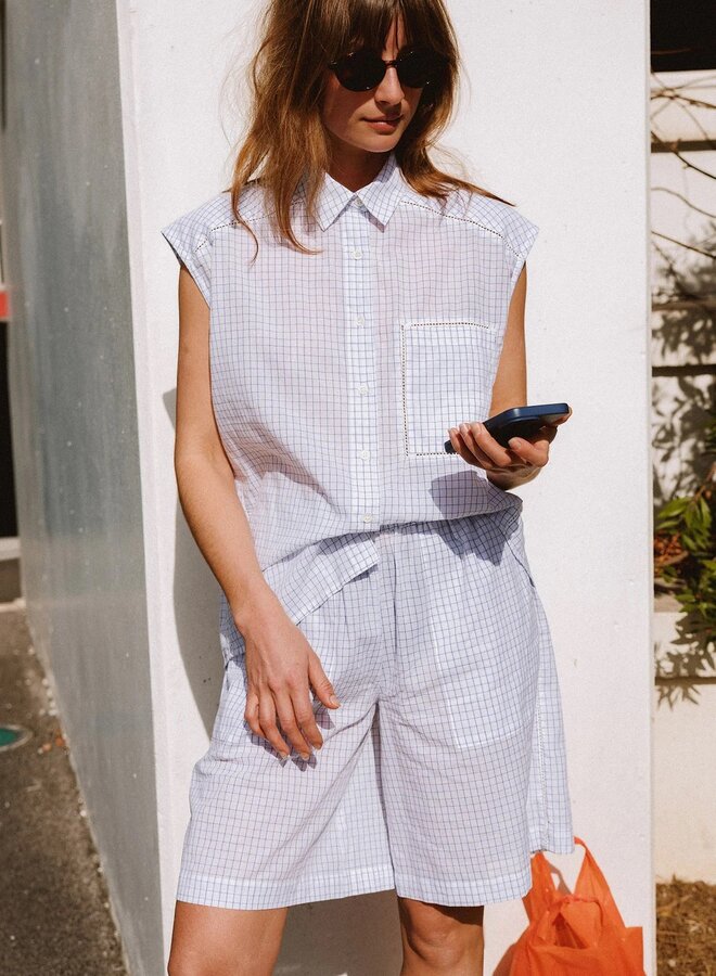 Blouse Indi & Cold blanche à carreaux bleus