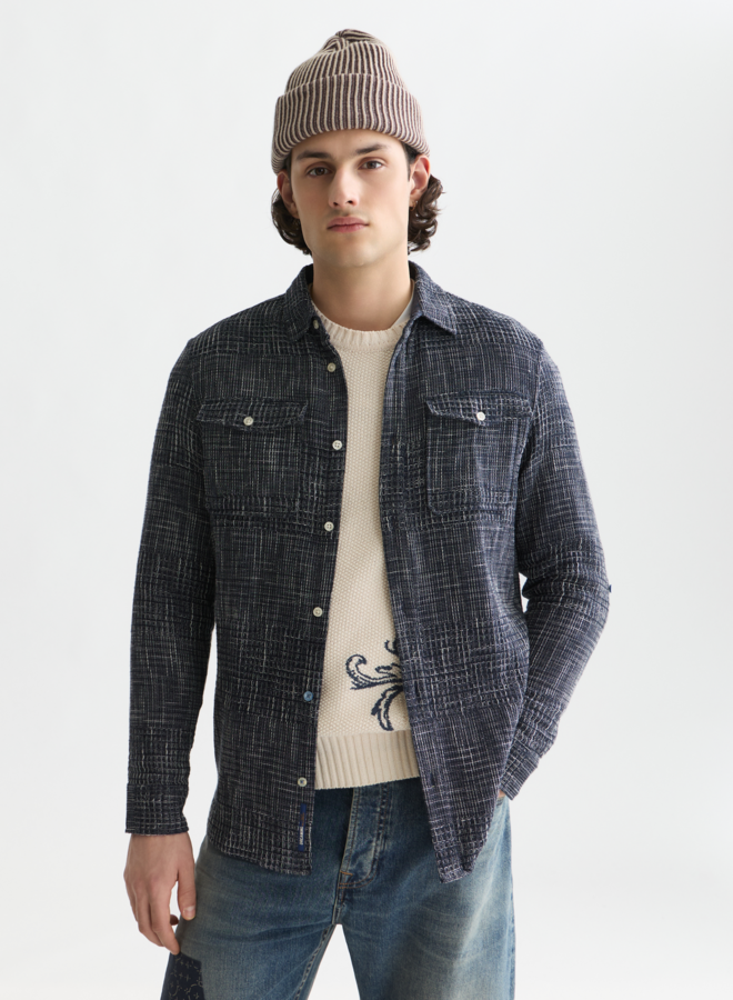 Chemise Scotch & Soda tissée gaufrée bleu marine à 2 poches à rabats