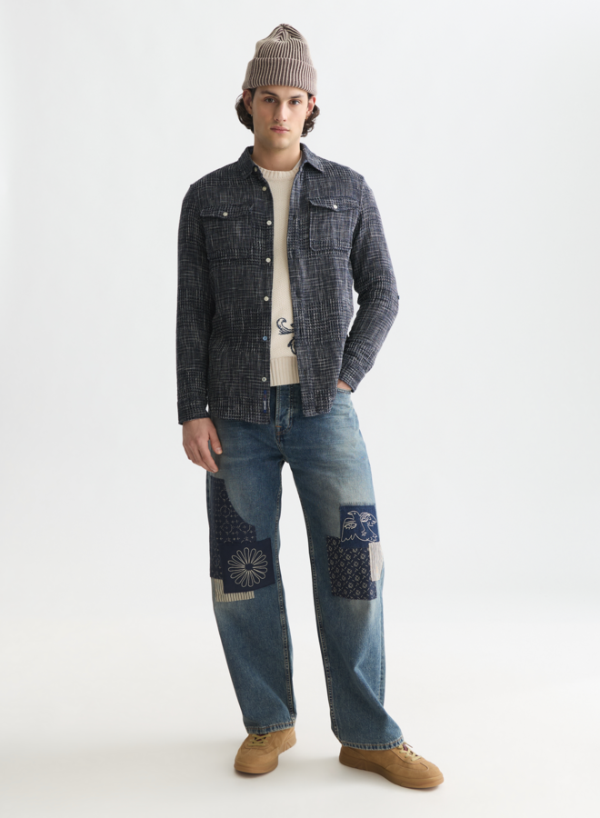 Chemise Scotch & Soda tissée gaufrée bleu marine à 2 poches à rabats