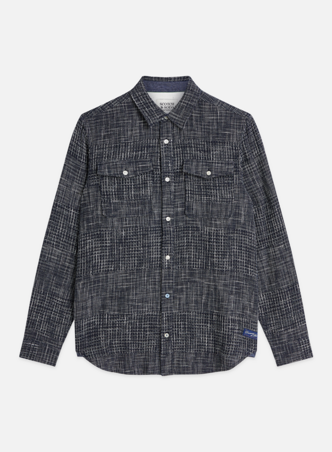 Chemise Scotch & Soda tissée gaufrée bleu marine à 2 poches à rabats