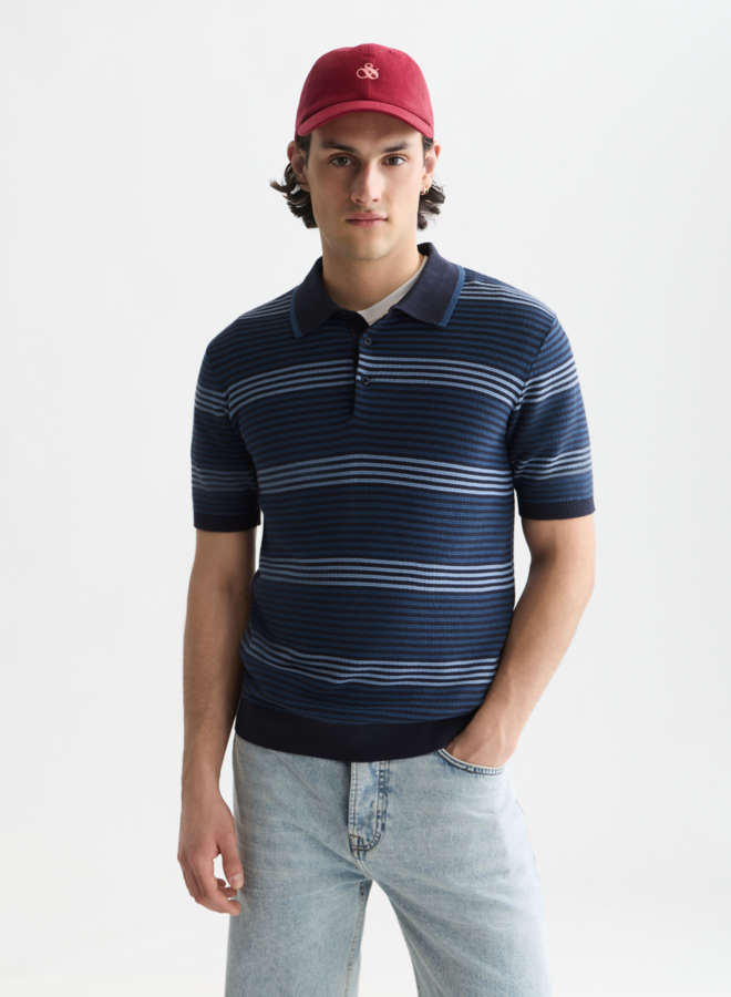 Polo Scotch & Soda rayé bleu marine & bleu pâle multi
