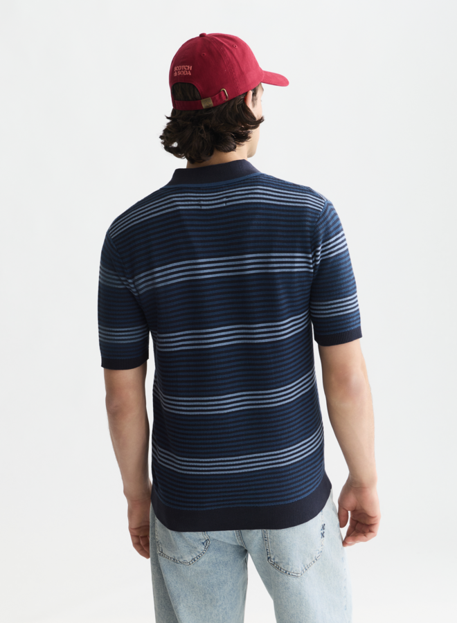 Polo Scotch & Soda rayé bleu marine & bleu pâle multi