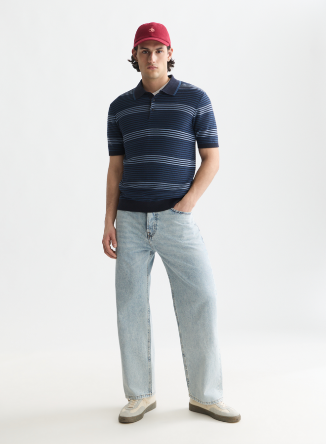 Polo Scotch & Soda rayé bleu marine & bleu pâle multi