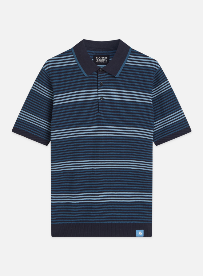 Polo Scotch & Soda rayé bleu marine & bleu pâle multi