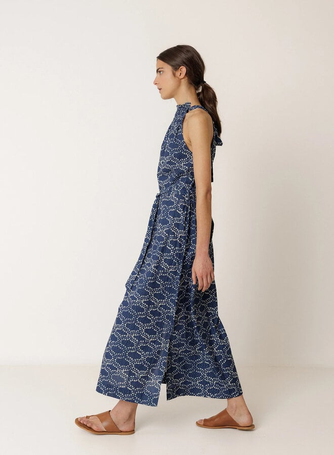 Robe Indi &Cold longue bleu marine à motif crème