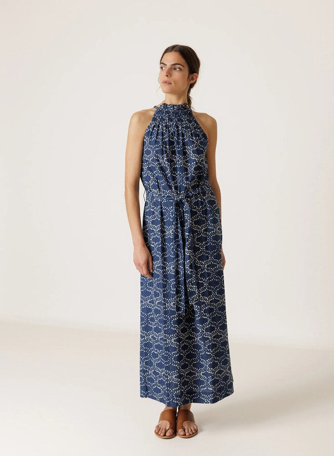 Robe Indi &Cold longue bleu marine à motif crème