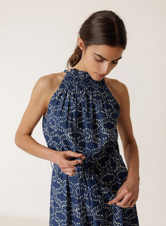 Robe Indi &Cold longue bleu marine à motif crème