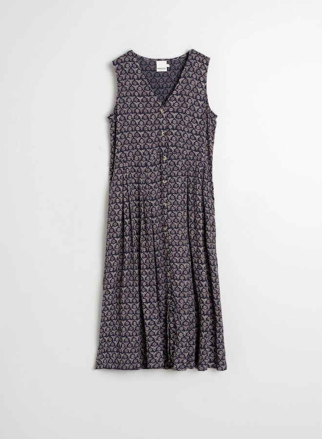 Robe Indi &Cold longue boutonnée bleu marine à motif brun rosé