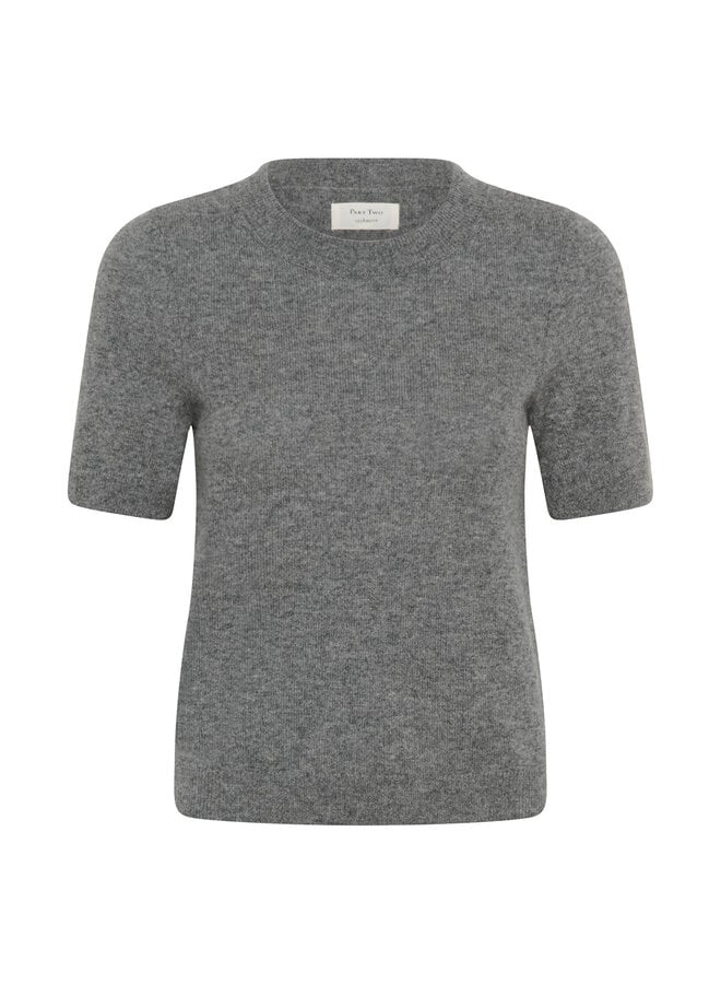Tricot Part Two Everlotta à manches courtes en cachemire gris mélange