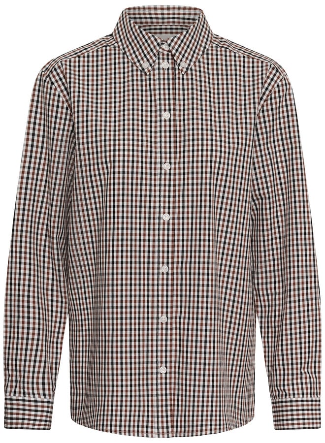 Blouse Part Two Chrestella à carreaux vichy noirs, marron & blancs