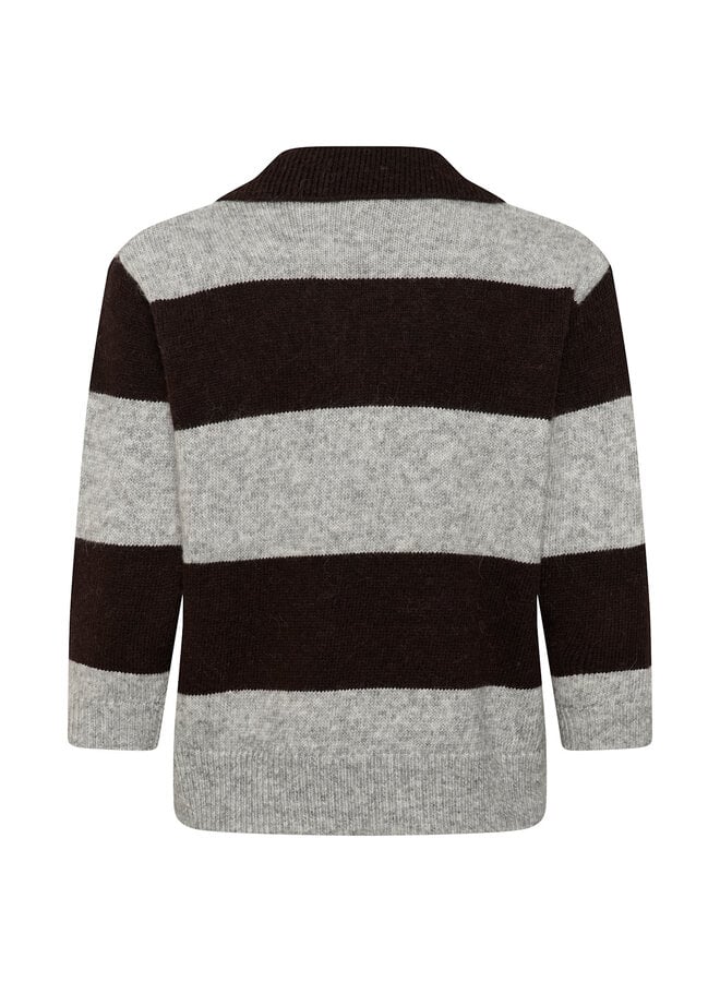 Tricot Part Two Charlott à col polo rayé brun & gris