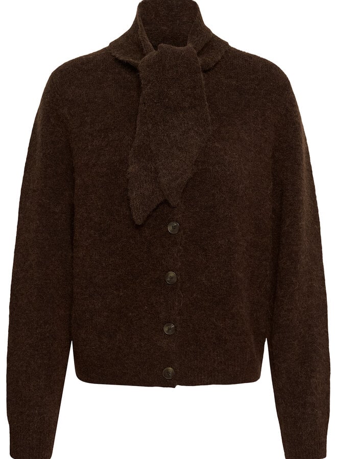 Cardigan Part Two Chanie à foulard détachable brun marron mélange