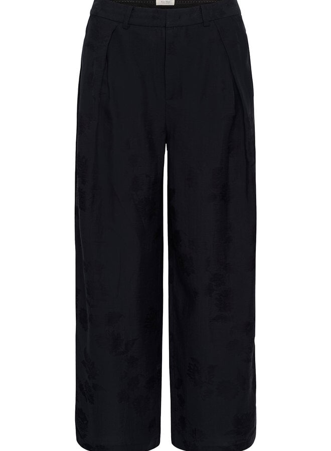 Pantalon Part Two Cathleen satiné fleuri ton sur ton bleu marine