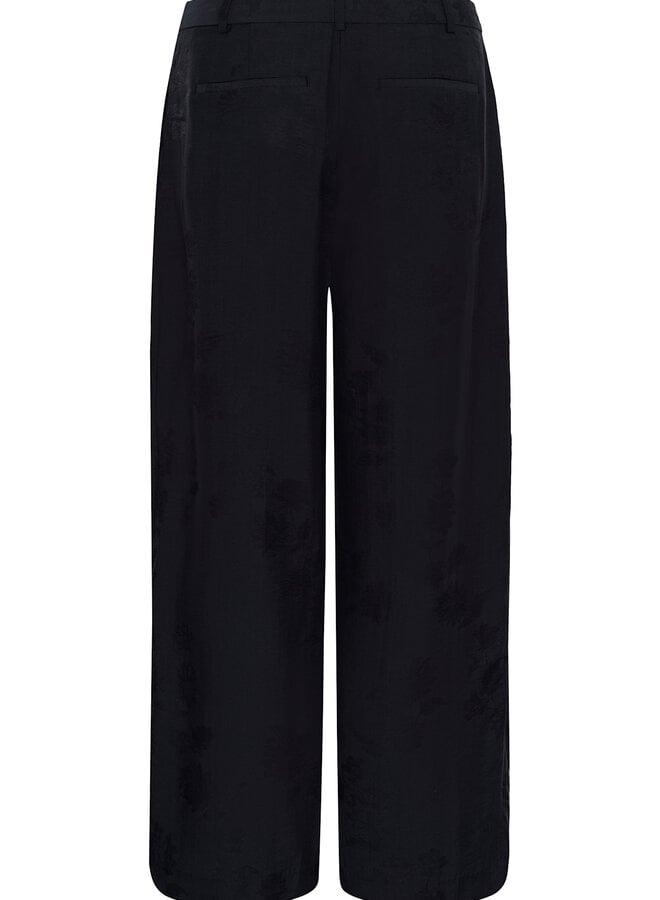 Pantalon Part Two Cathleen satiné fleuri ton sur ton bleu marine