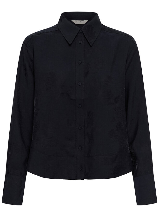 Chemise Part Two Carolla satinée fleurie ton sur ton bleu marine