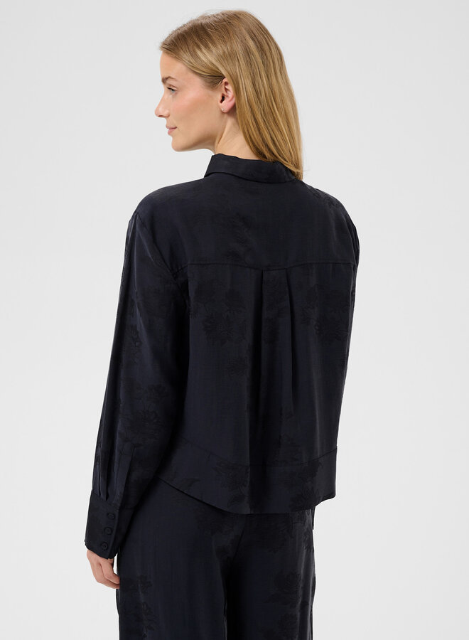 Chemise Part Two Carolla satinée fleurie ton sur ton bleu marine