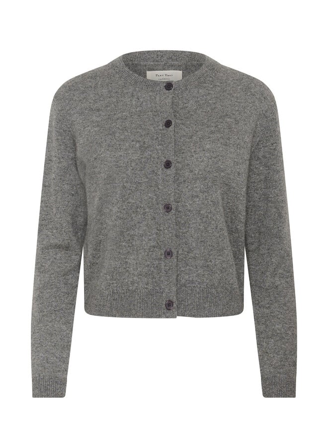Cardigan Part Two Carimi à col rond boutonné en cachemire gris mélange