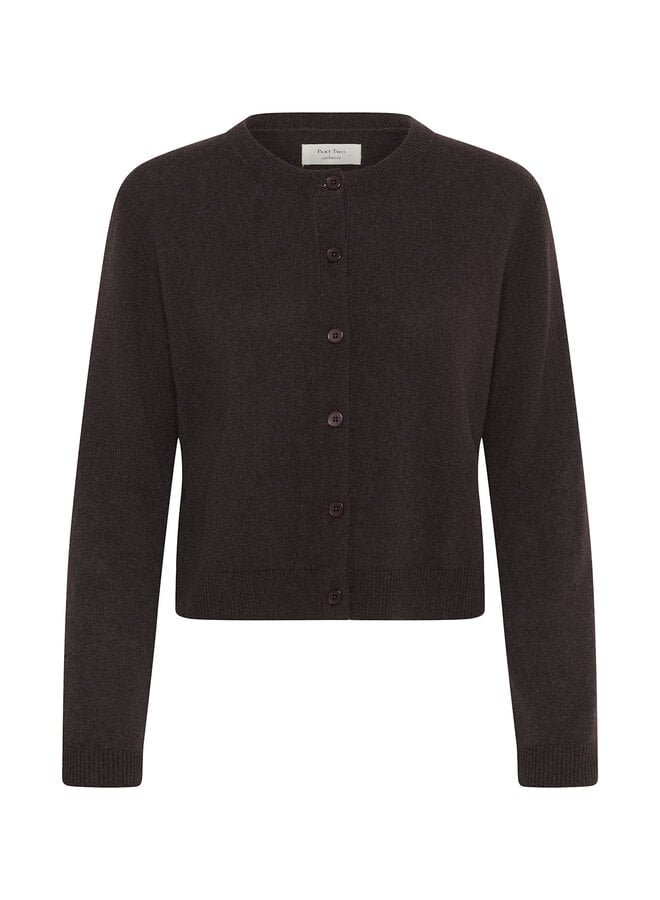 Cardigan Part Two Carimi à col rond boutonné en cachemire brun mélange