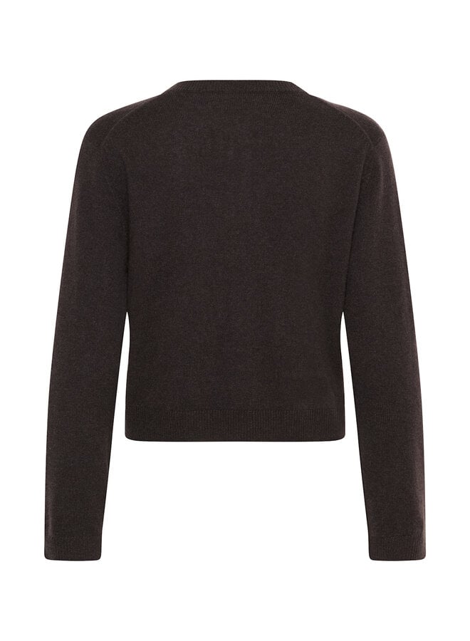 Cardigan Part Two Carimi à col rond boutonné en cachemire brun mélange