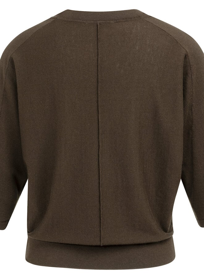 Tricot Yaya à col V & manches 3/4 brun mélange