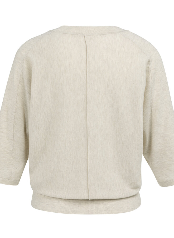 Tricot Yaya à col V & manches 3/4 beige mélange