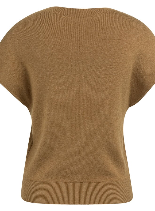Tricot Yaya à col montant boutonné à manches courtes brun camel mélange