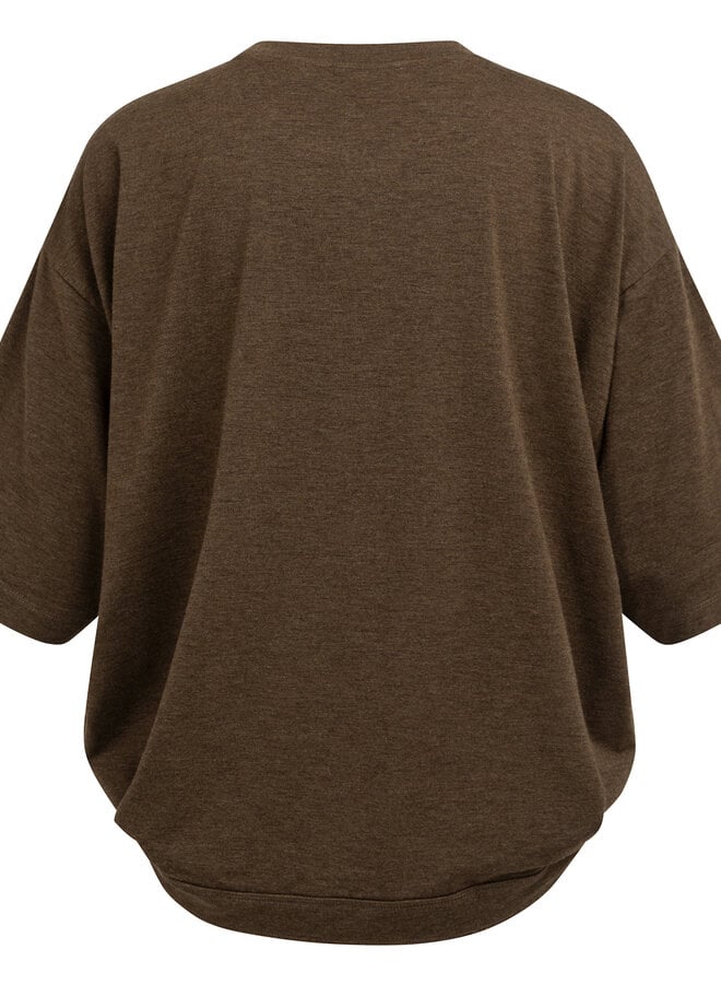 T-shirt Yaya surdimensionnée brun mélange à boutons sur côtés