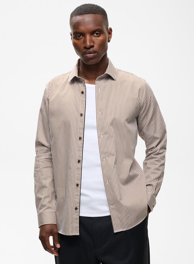 Chemise Matinique Trostol rayée blanche & brun sépia