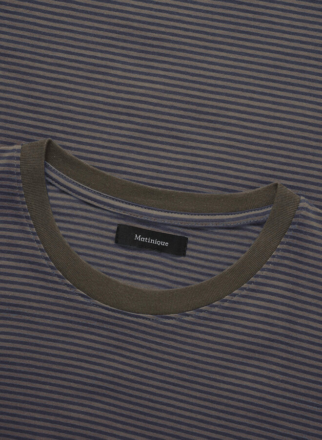 T-shirt Matinique Jermane rayé brun café & bleu marine