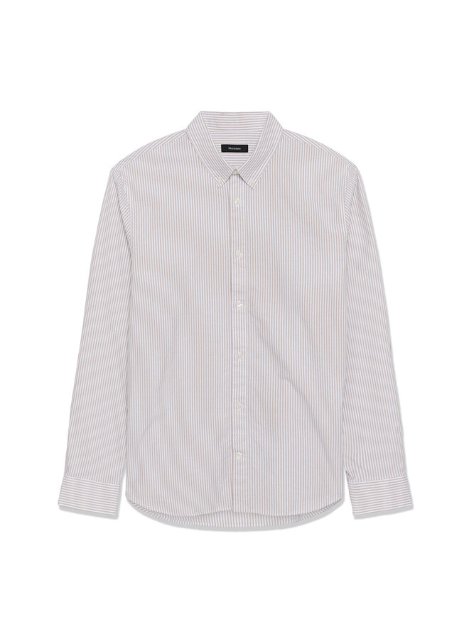 Chemise Matinique Trostol Oxford rayée blanche & beige sauge argentée