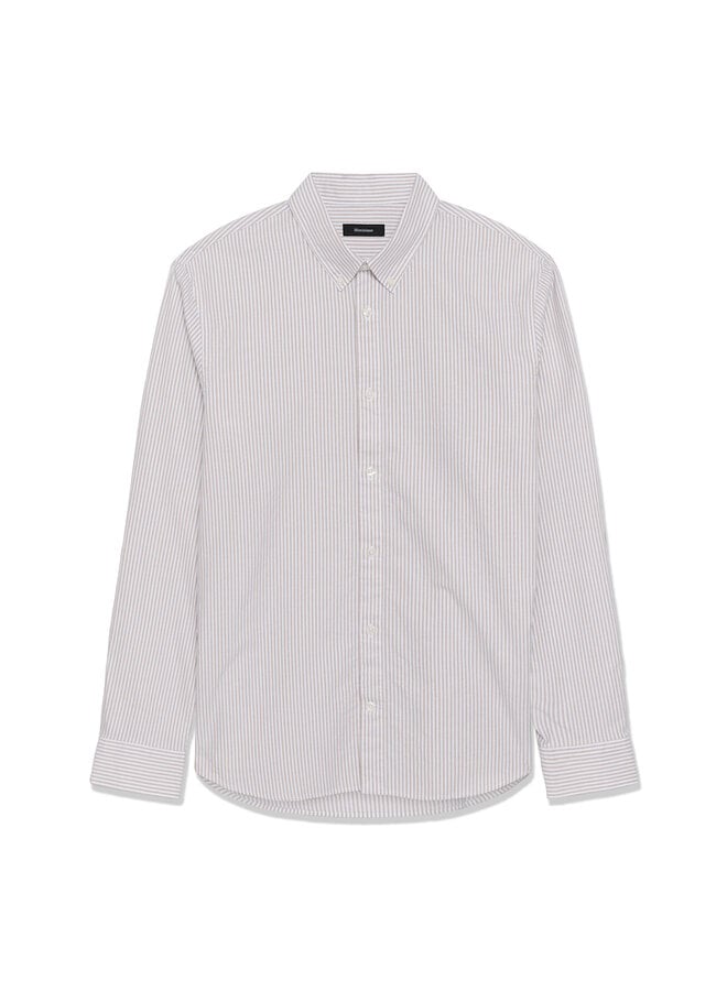 Chemise Matinique Trostol Oxford rayée blanche & beige sauge argentée