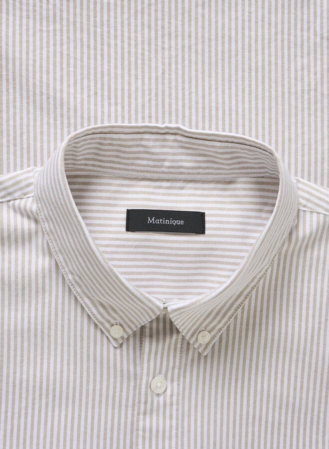 Chemise Matinique Trostol Oxford rayée blanche & beige sauge argentée