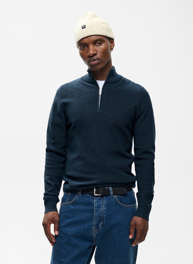Tricot Matinique Lagoon à col montant à zip gaufré bleu denim mélange