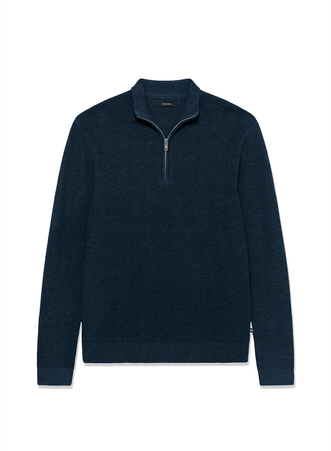 Tricot Matinique Lagoon à col montant à zip gaufré bleu denim mélange