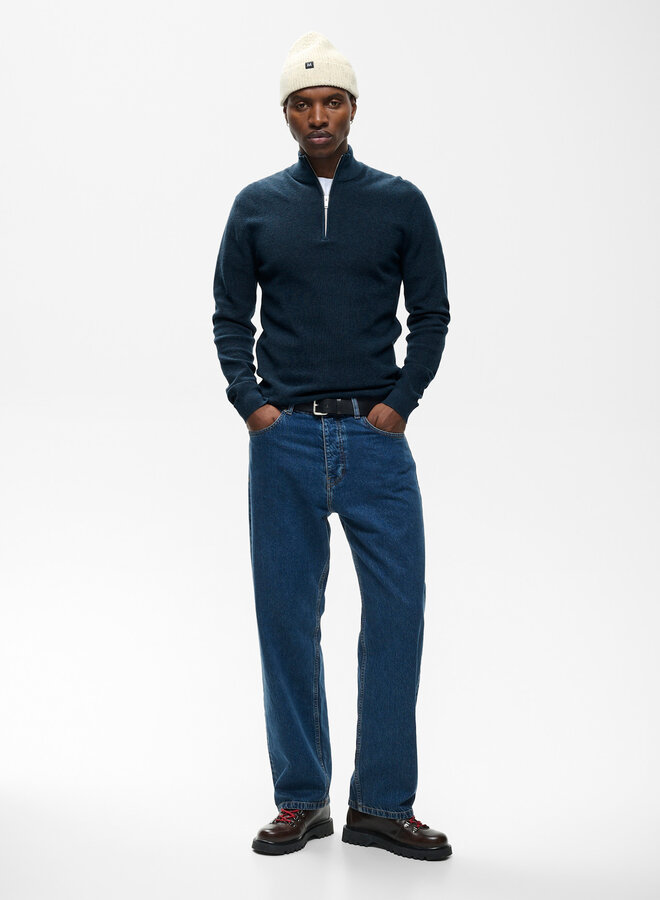 Tricot Matinique Lagoon à col montant à zip gaufré bleu denim mélange