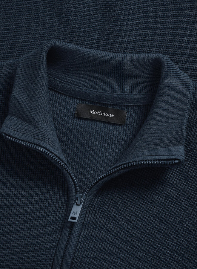 Tricot Matinique Lagoon à col montant à zip gaufré bleu denim mélange