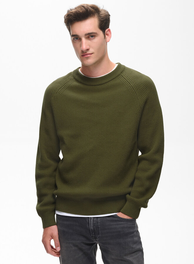Tricot Matinique Hellson à col rond côtelé vert olive