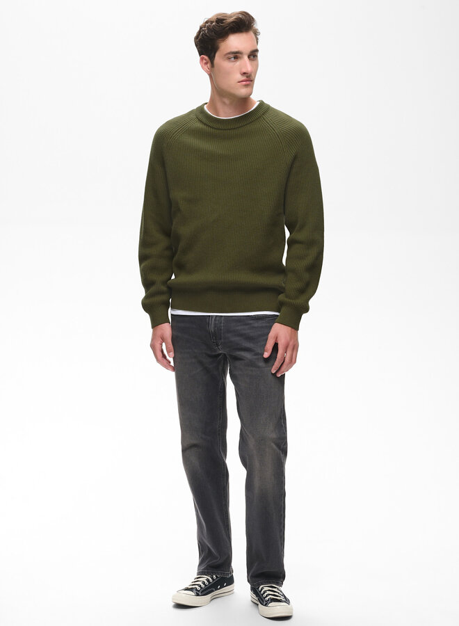 Tricot Matinique Hellson à col rond côtelé vert olive