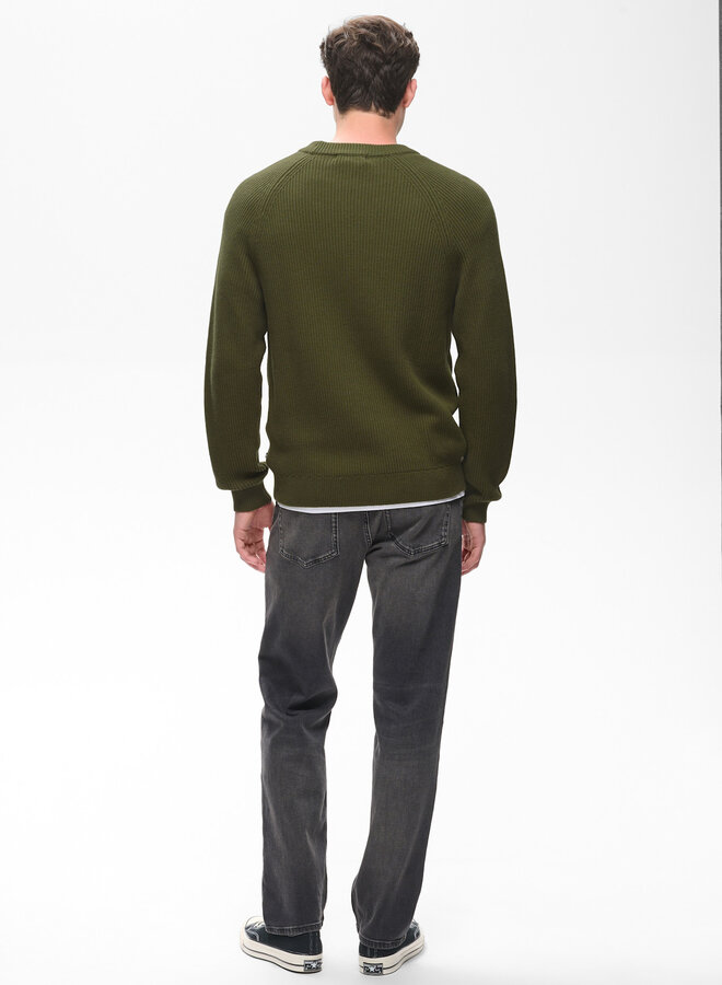 Tricot Matinique Hellson à col rond côtelé vert olive